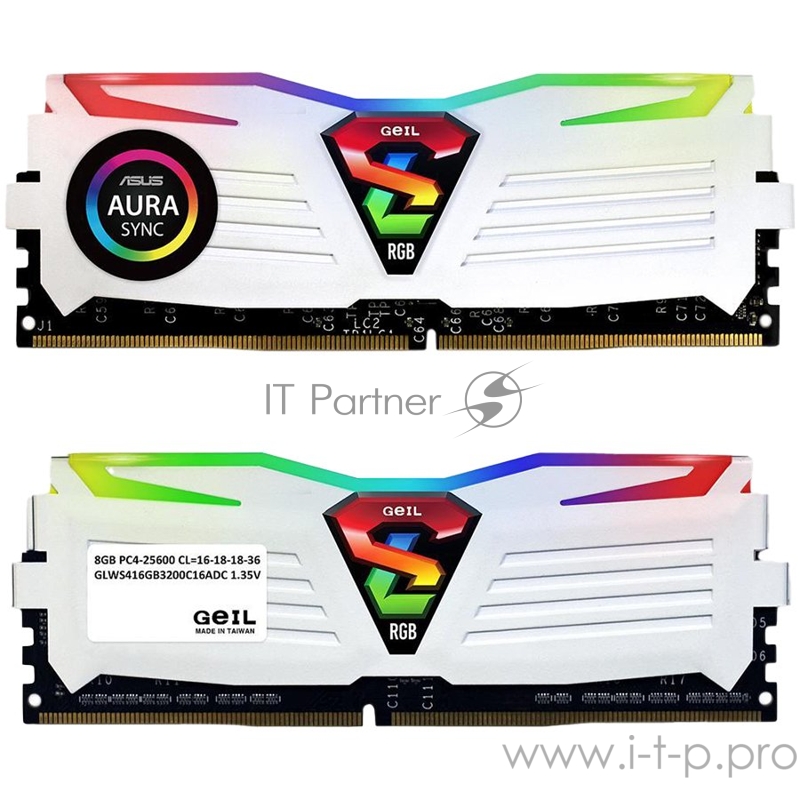 Модуль памяти 16GB GeIL DDR4 3200 DIMM Super Luce RGB SYNC White Gaming Memory GLWS416GB3200C16ADC Non-ECC, CL16, 1.35V, ASUS AURA, Kit (2x8GB), Retail