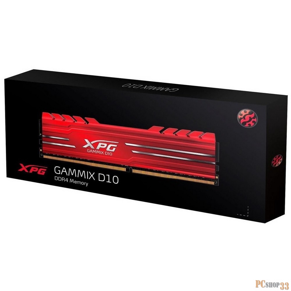 Модуль памяти 16GB ADATA DDR4 3200 DIMM XPG GAMMIX D10 Red Gaming Memory AX4U320016G16A-SR10 Non-ECC, CL16, 1.35V, Heat Shield, RTL