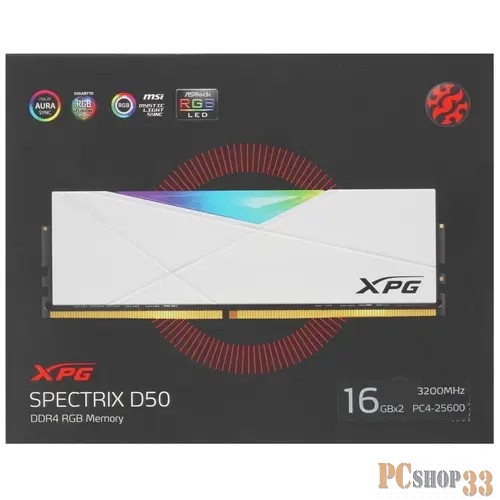 Модуль памяти 32GB ADATA DDR4 3200 DIMM XPG SPECTRIX D50 RGB White Gaming Memory AX4U320016G16A-DW50 Non-ECC, CL16, 1.35V, Heat Shield, Kit (2x16GB), RTL