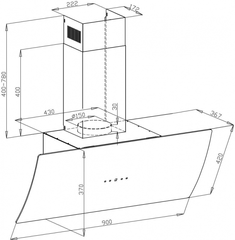 Вытяжка каминная Lex Plaza 900 белый управление: сенсорное (1 мотор)