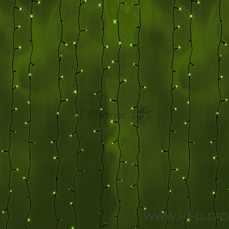 Гирлянда Светодиодный Дождь 2х6м, постоянное свечение, черный провод, 230 В, диоды ЗЕЛЕНЫЕ, 768 LED