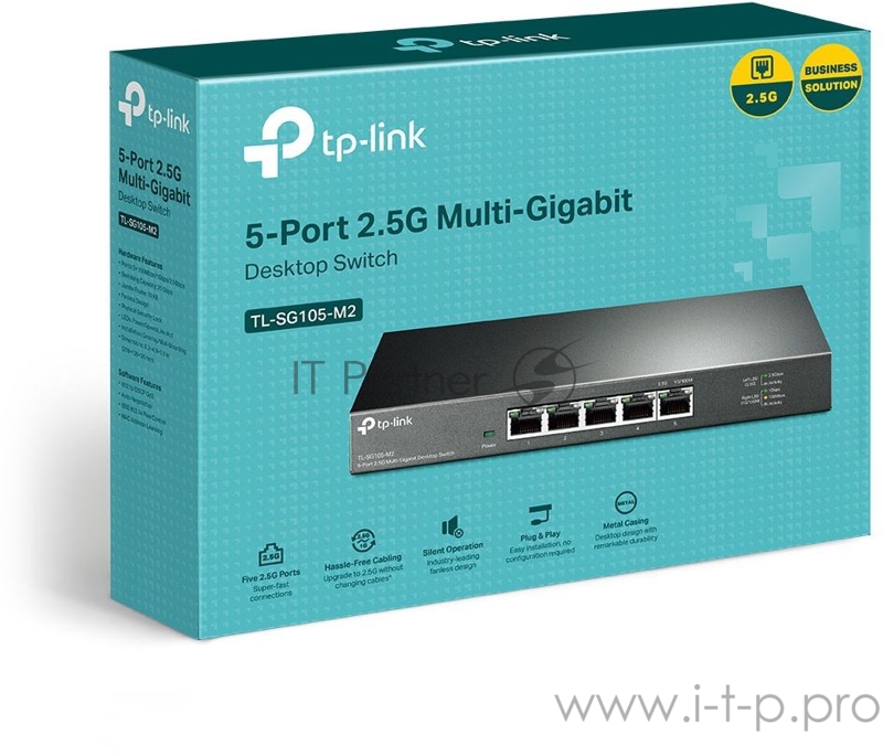 Коммутатор TP-Link 5-Port 2.5G Multi-Gigabit Desktop Switch, 5 × 2.5 G RJ45 Ports, Desktop Steel Case, Silent, Plug and Play, Wall mount.
