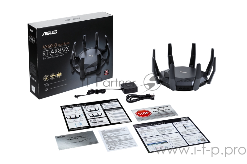 Роутер ASUS RT-AX89X //802.11b/g/n/ac/ax, до 1148+4804 бит/c, 2,4 + 5 гГц, 8 антенны, USB, GBT LAN 90IG04J1-BM3010