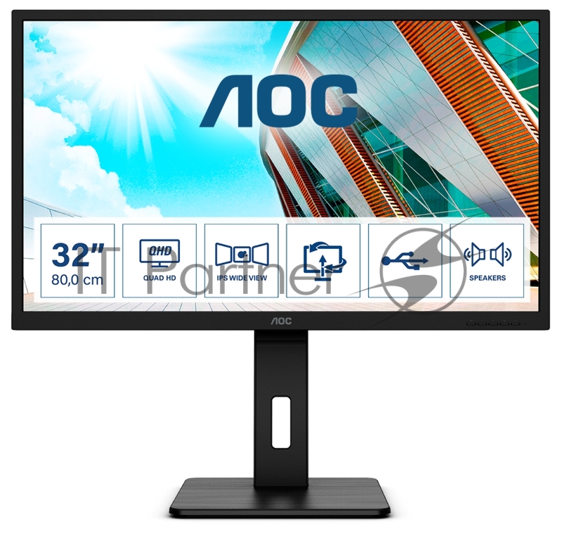 Монитор AOC 31.5 Value Line Q32P2 черный IPS LED 7ms 16:9 HDMI матовая 1000:1 250cd 178гр/178гр 2560x1440 D-Sub FHD
