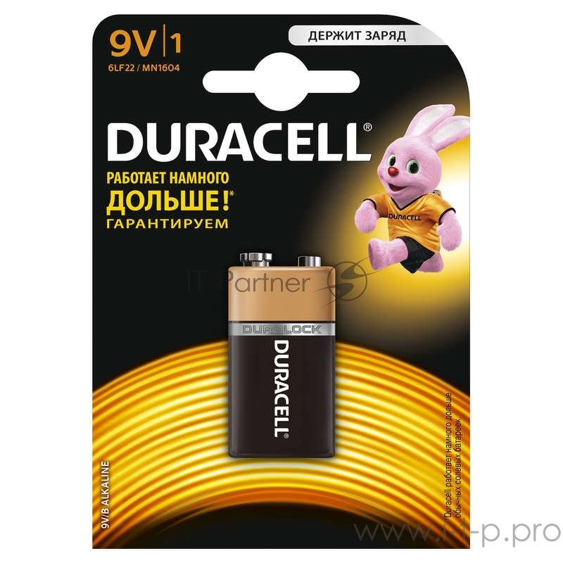 Элемент питания алкалиновый крона LR MN 1604/6LR61 ВР-1 (блист.1шт) Duracell 754