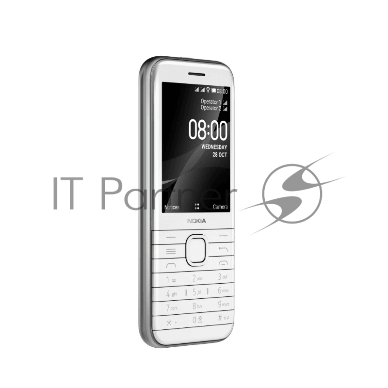 Телефон сотовый Nokia 8000 DS TA-1303 4G White, 2.8, 1 Core, 512MB + 4MB (ROM/RAM), Micro SD, up to 32GB flash, 2 Sim, LTE + GSM/WCDMA, BT v4.0, GPS, GLONASS, Micro-USB, 1500mAh, 110,2g, 56,5x132,2x12,34