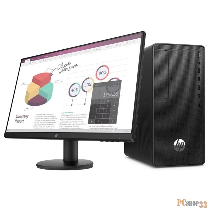 ПК + монитор HP Bundle 295 G6 MT Ryzen5 3350,8GB,256GB SSD,DVD-WR,usb kbd/mouse,Serial Port,Win10Pro(64-bit),1-1-1 Wty+ Monitor HP P24v