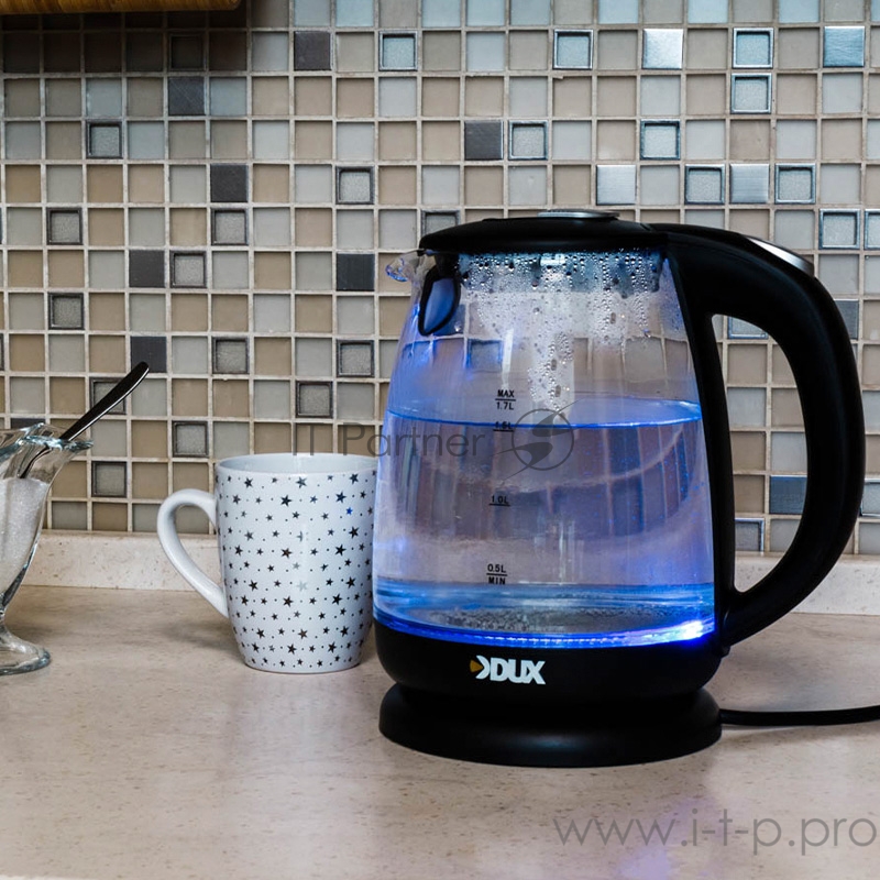 Чайник электрический стекло/пластик 1,7 литра, 2200 Вт/220В (DX-1258B) DUX