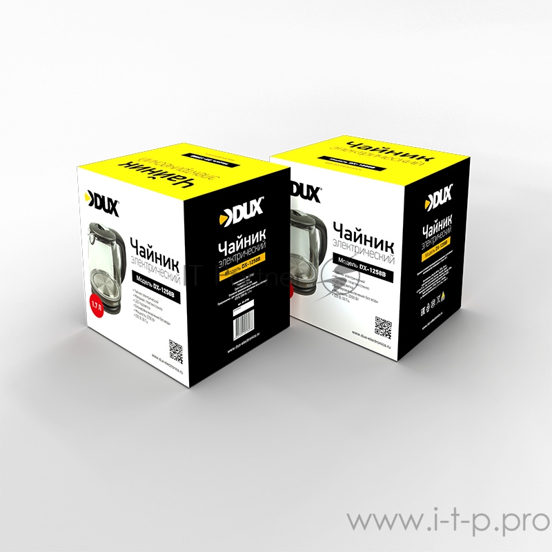 Чайник электрический стекло/пластик 1,7 литра, 2200 Вт/220В (DX-1258B) DUX