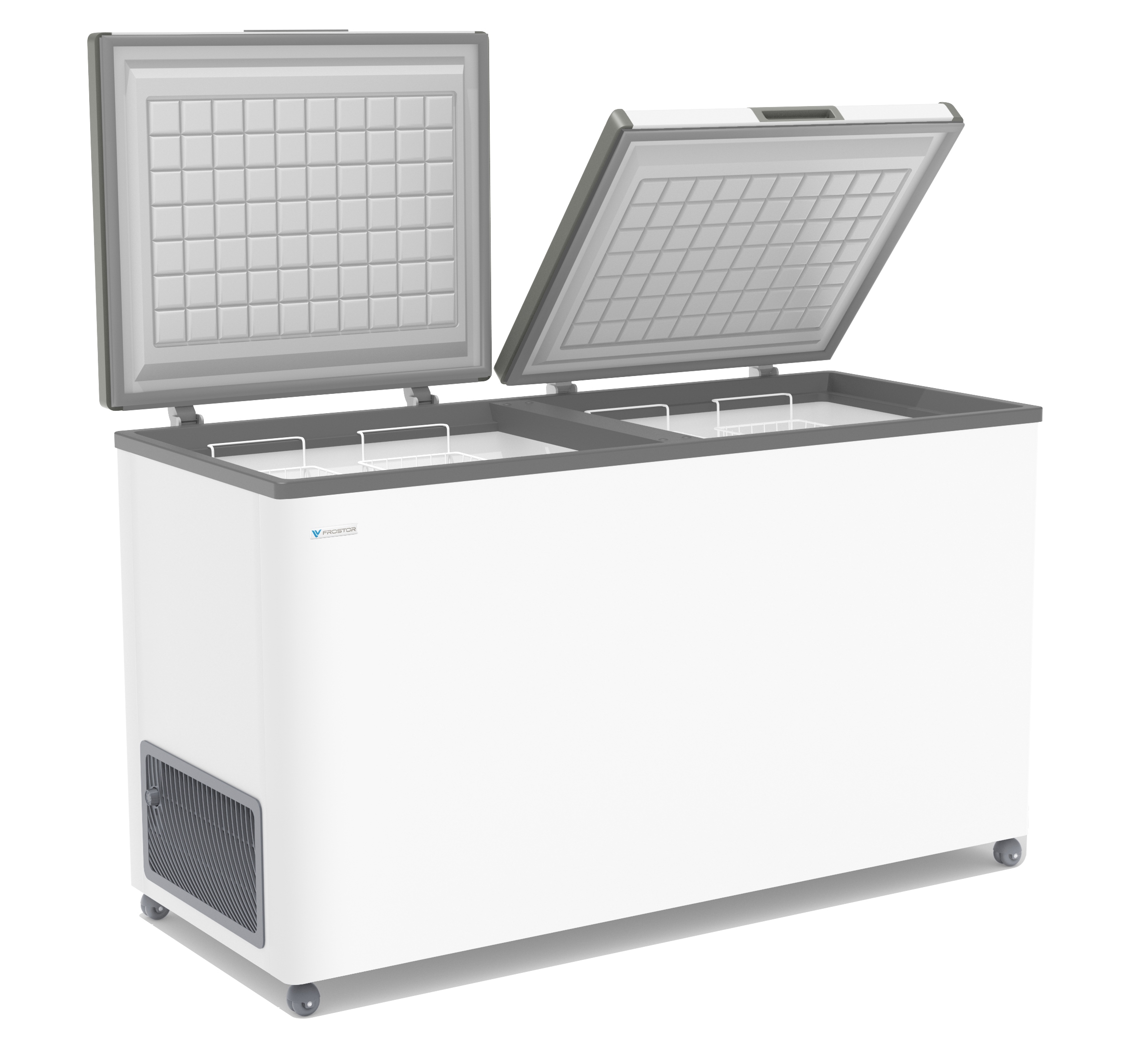 Морозильный ларь Frostor F 500 SD белый, две независимые крышки, Общий объем 500 л. Полезный объем 450 л. Класс энергоэффективности А, Температурный режим -18-22°, 2 корзины, . Габариты 1400*600*840мм. Цвет: белый