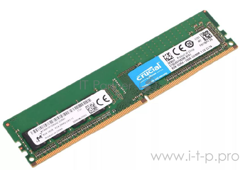 Модуль памяти Crucial DIMM DDR4 8Gb (pc-21300) 2666MHz Single Rank (CT8G4DFS8266)