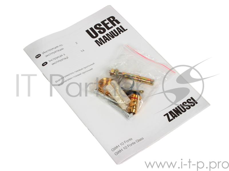 Колонка газовая ZANUSSI GWH 10 Fonte Glass La Spezia(Колонка газовая, ном. тепловая мощность 18,5 кВт, производительность 10 л/мин, мин. давление воды 0,15бар, ном. давление газа 13 мбар, диаметр дымохода 110 мм, размеры прибора 550x330x191 мм, вес 8