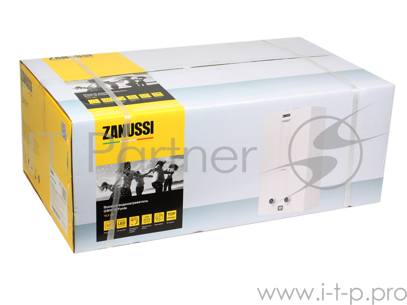 Колонка газовая ZANUSSI GWH 10 Fonte Glass La Spezia(Колонка газовая, ном. тепловая мощность 18,5 кВт, производительность 10 л/мин, мин. давление воды 0,15бар, ном. давление газа 13 мбар, диаметр дымохода 110 мм, размеры прибора 550x330x191 мм, вес 8