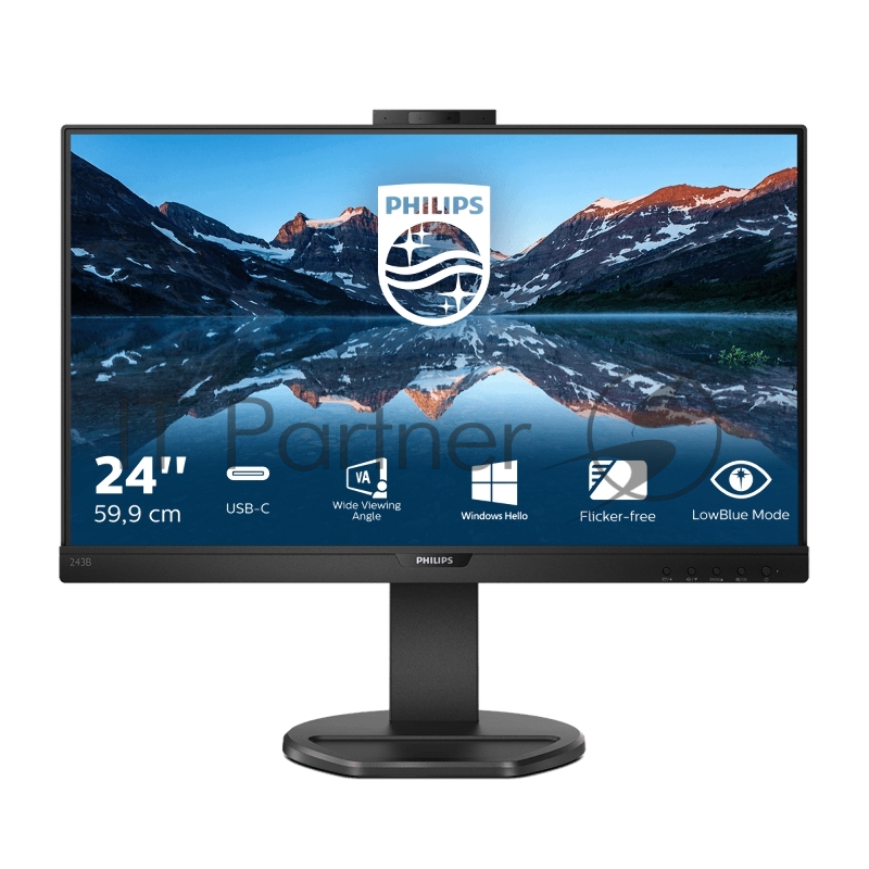 МОНИТОР 23.8 PHILIPS 243B9H/00 Black с поворотом экрана (IPS, 1920x1080, 75Hz, 4 ms, 178°/178°, 250 cd/m, 50M:1, +HDMI)