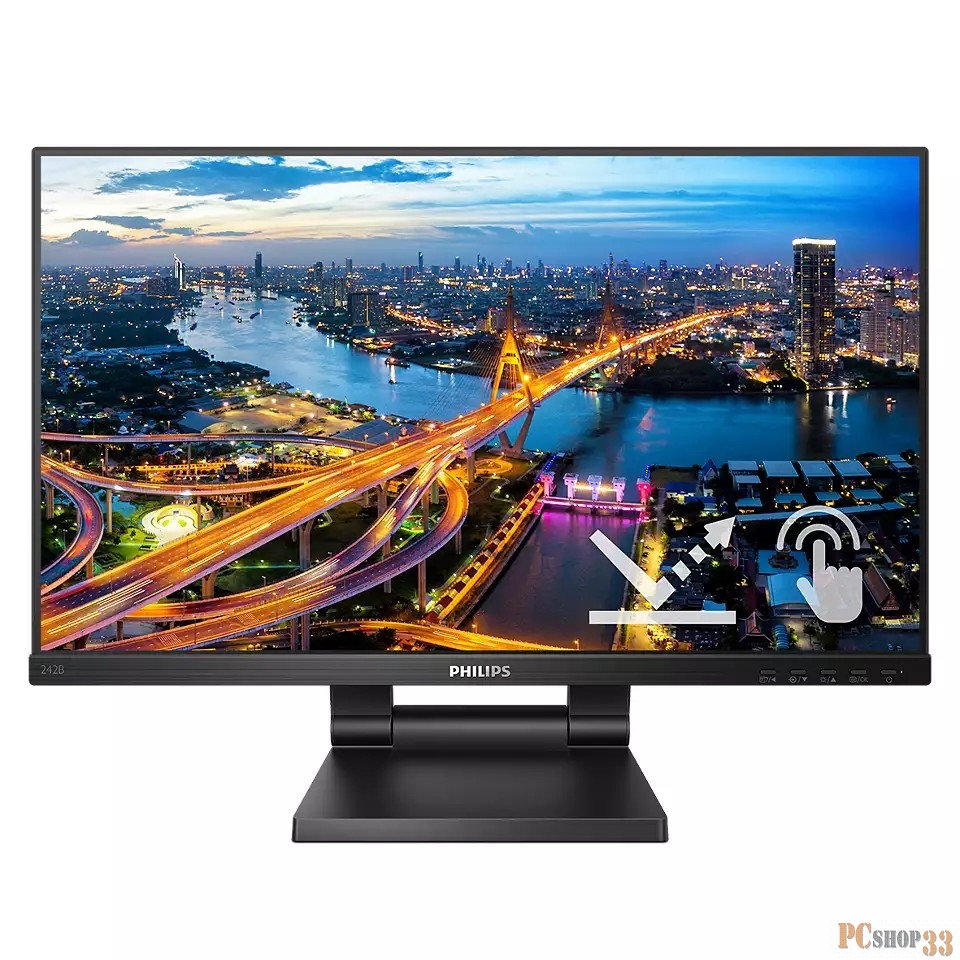 МОНИТОР 23.8 PHILIPS 242B1TC/00 Black (IPS, Multi-Touch, 1920x1080, 75Hz, 4 ms, 178°/178°, 250 cd/m, 50M:1, +HDMI 1.4,