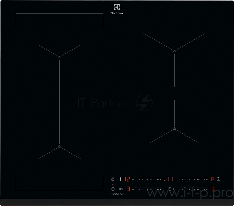 Встраиваемая варочная панель ELECTROLUX Встраиваемая варочная панель ELECTROLUX/ индукционная варочная поверхность, цвет: Черный, индивидуальный слайдер для каждой зоны нагрева, 3-хступенчатая индикация остаточного тепла,акустический сигнал (вкл/выкл