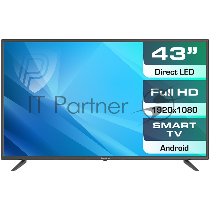 Телевизор Prestigio PTV43SS04Y_CIS_ML тёмно-серый металл (1920x1080) TFT LED, 250cd/m2, USB, HDMI, VGA, RCA, CI slot, Optical, Multimedia player, Smart 1+8Gb, DVB-T2/T/C/S2, 75W, RT2841, 2x6W, silver