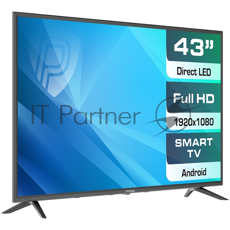 Телевизор Prestigio PTV43SS04Y_CIS_ML тёмно-серый металл (1920x1080) TFT LED, 250cd/m2, USB, HDMI, VGA, RCA, CI slot, Optical, Multimedia player, Smart 1+8Gb, DVB-T2/T/C/S2, 75W, RT2841, 2x6W, silver