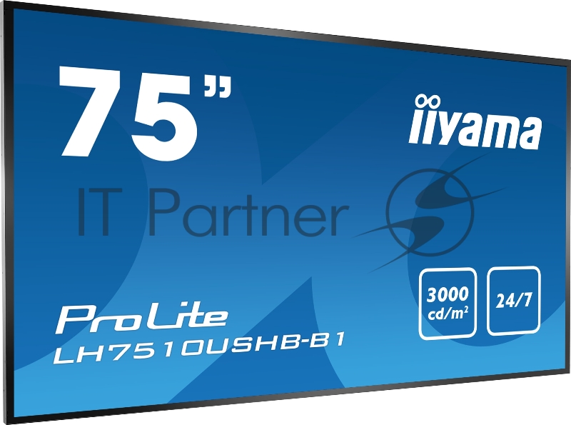Панель Iiyama 75 LH7510USHB-B1 черный IPS LED 8ms 16:9 DVI HDMI M/M матовая 1200:1 3000cd 178гр/178гр 3840x2160 D-Sub DisplayPort USB 76кг