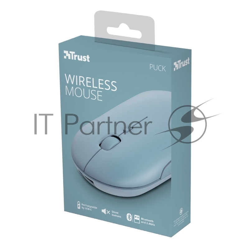 Мышь беспроводная Trust 24126 сверхтонкая аккумуляторная PUCK голубая