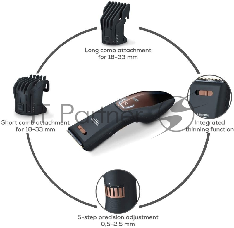 Машинка для стрижки Beurer HR5000 черный (насадок в компл:2шт)