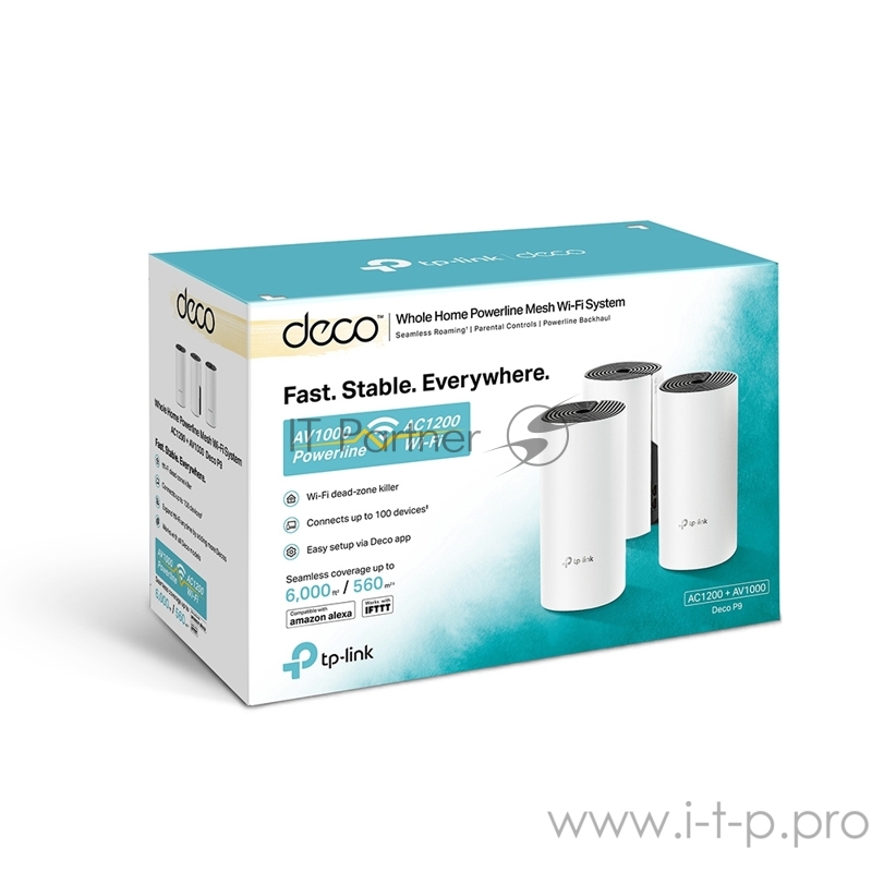 Бесшовный Mesh роутер TP-Link Deco P9 (3-Pack) AC1200 10/100/1000BASE-TX белый