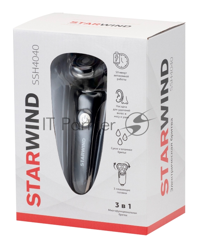 Бритва роторная Starwind SSH 4040 реж.эл.:3 питан.:аккум. черный