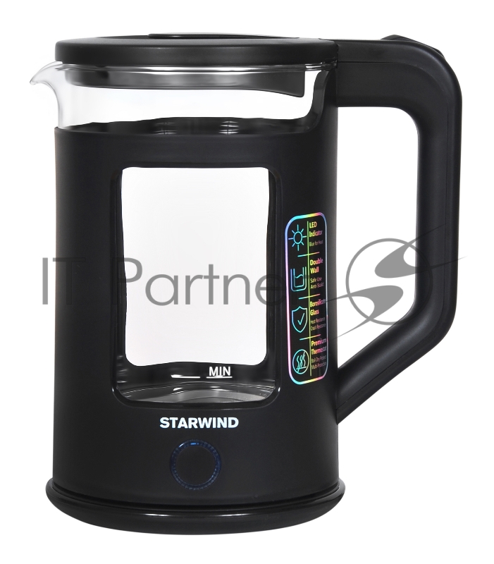 Чайник электрический Starwind SKG2061 1.5л. 1500Вт черный (корпус: стекло)