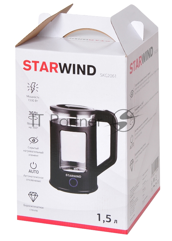 Чайник электрический Starwind SKG2061 1.5л. 1500Вт черный (корпус: стекло)
