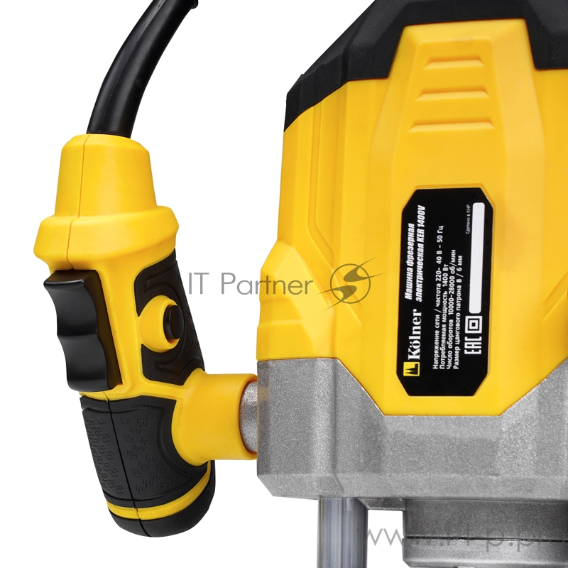 Машина фрезерная угловая Kolner KER 1400V, 16000- 30000 об/мин, размер цангового патрона 6- 8мм, глубина фрезерования 0- 55мм