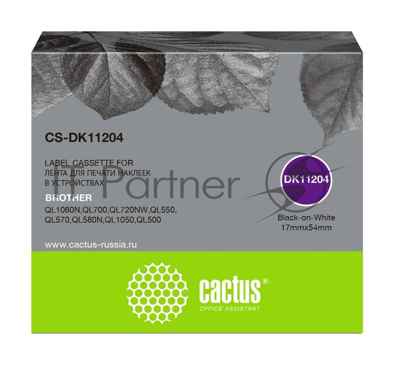 Картридж ленточный Cactus CS-DK11204 черный для Brother P-touch QL-500, QL-550, QL-700, QL-800