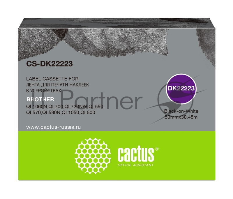 Картридж ленточный Cactus CS-DK22223 черный для Brother P-touch QL-500, QL-550, QL-700, QL-800