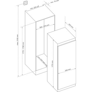 Встраиваемые морозильный шкаф Korting KSFI1833NF, 197 л, 1770x540x545
