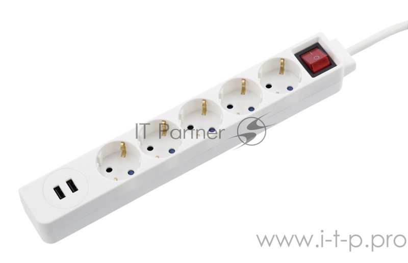 Сетевой удлинитель Hama H-137350 1.4м (5 розеток) белый (коробка)