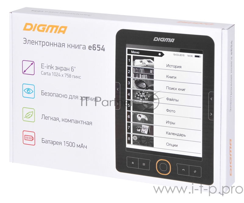 Электронная книга Digma E654 6 E-Ink Carta 800x600 600MHz/4Gb/microSDHC графит