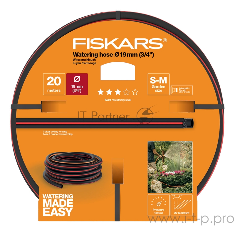 Шланг Fiskars 1027109 3/4 20м поливочный армированный черный/красный