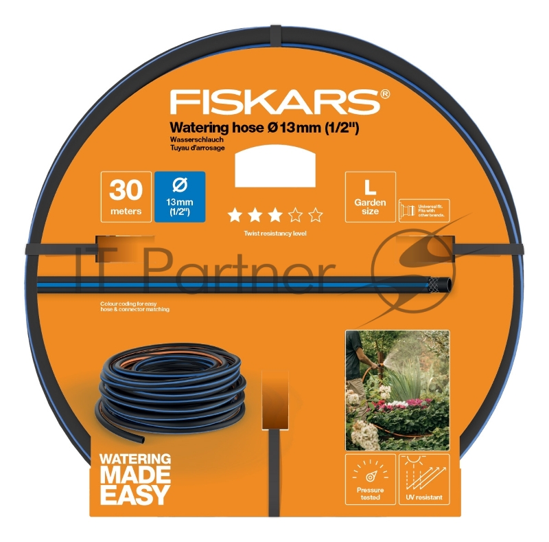 Шланг Fiskars 1027103 1/2 30м поливочный армированный черный/синий
