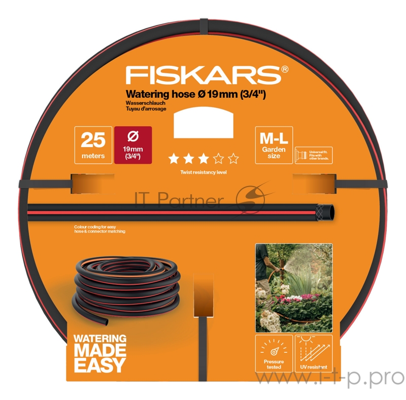 Шланг Fiskars 1027100 3/4 25м поливочный армированный черный/красный