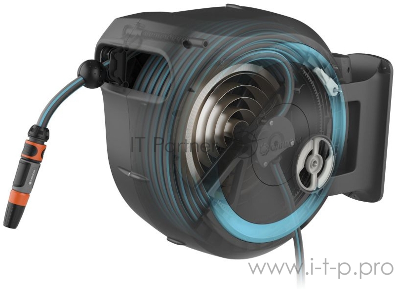 Тележка для шланга Gardena RollUp M/L серый/голубой шланг в компл. 25м (18620-20.000.00)