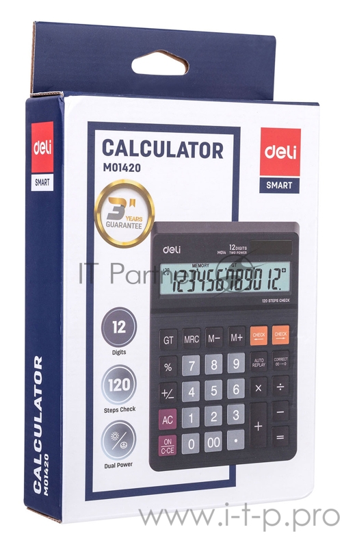 Калькулятор настольный Deli EM01420 черный 12-разр.