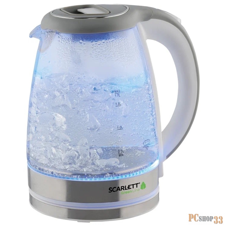 Чайник электрический Scarlett SC-EK27G75 1.7л. 2000Вт серый/белый (корпус: стекло)