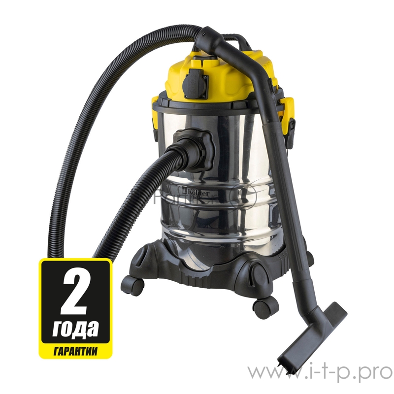 Строительный пылесос Kolner KVC 1700S 1700Вт, объем бака 25л, рабочее разряжение 190мБар, режим работы: всасывание, выдувание тип уборки: сухая, влажная, с розеткой для электроинструмента 1,6кВт, длина сетевого кабеля 5м, питание 220В+/-10%, 50Гц