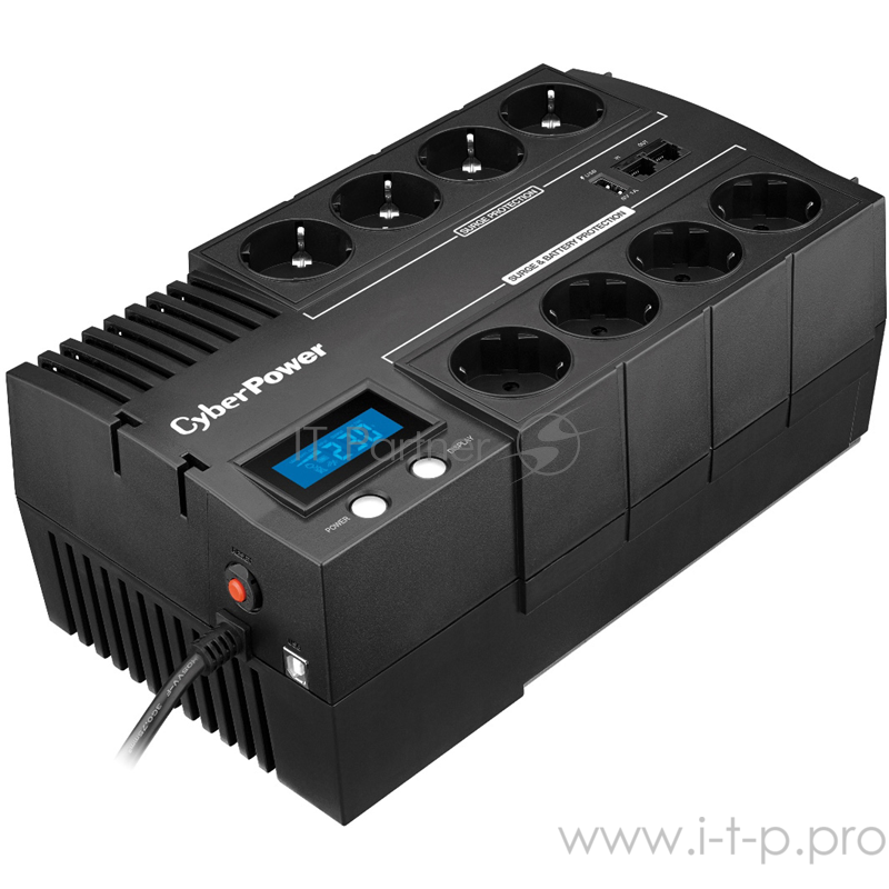 ИБП CyberPower BR1000ELCD, Line-Interactive, 1000VA/600W, 8 Schuko розеток, USB&USB Charger, RJ11/RJ45, LCD дисплей, Black, 0.33х0.17х0.21м., 7.3кг. UPS Line-Interactive CyberPower BR1000ELCD 1000VA/600W USB/RJ11/45 (4+4 EURO)