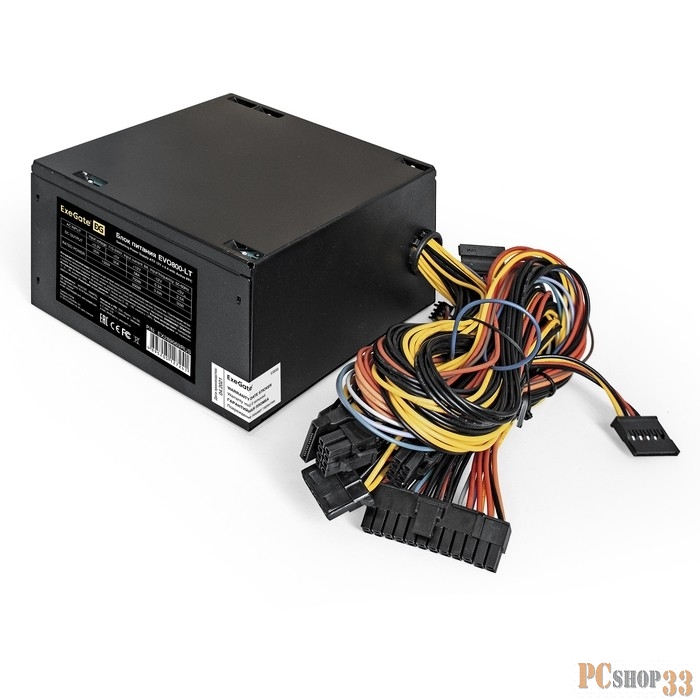 Блок питания 800W ExeGate EVO800-LT (ATX, APFC, 12cm RGB fan, 24pin, (4+4)pin, PCI-E, 5xSATA, 3xIDE, FDD, black)
