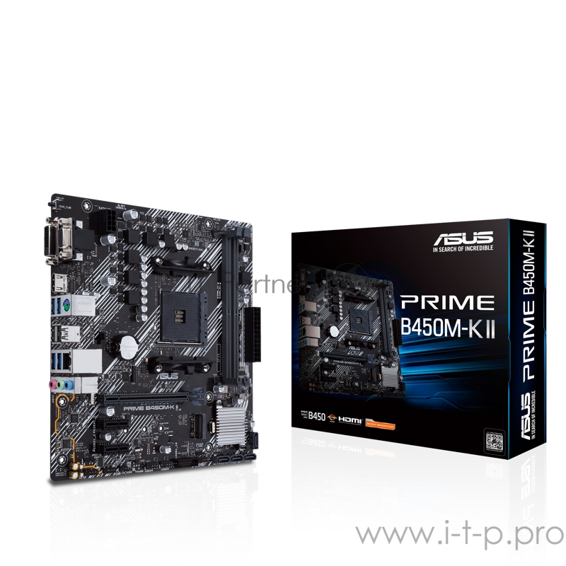 Материнская плата Asus PRIME B450M-K II Soc-AM4 AMD B450 2xDDR4 mATX AC`97 8ch(7.1) GbLAN RAID+VGA+DVI+HDMI
