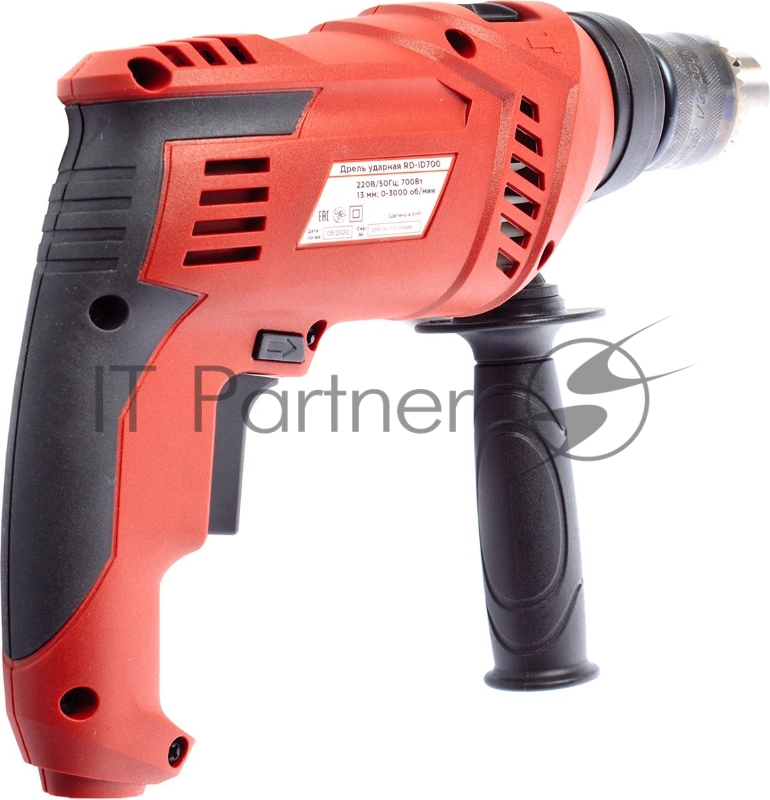 Дрель ударная RedVerg RD-ID700 700Вт 0-3000 об/мин ЗВП 1,5-13мм сверление: сталь - 13мм, кирпич - 16мм, дерево 30мм реверс боковая рукоятка огр. глубины коробка - картон вес-1,7кг.