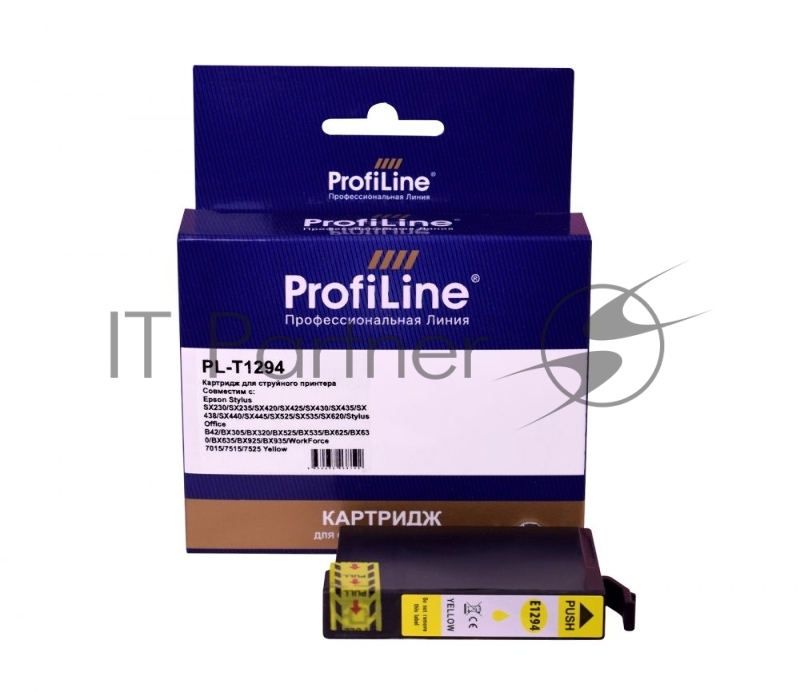 Струйный картридж PL-T1294 для принтеров Epson Stylus SX230/SX235/SX420/SX425/SX430/ Office B42/BX305/BX320/BX525/BX535/BX 7015/7515/7525 с чернилами Yellow ProfiLin