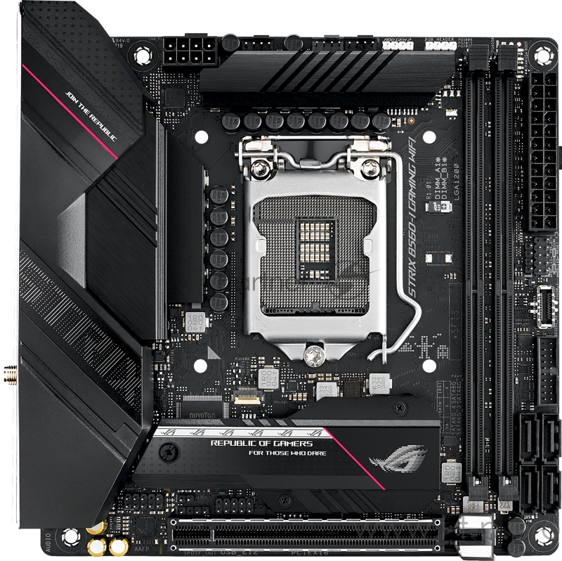 Материнская плата ASUS ROG STRIX B560-I GAMING WIFI, LGA1200, B560, 2*DDR4, HDMI+DP, SATA3 + RAID, Audio, Gb LAN, USB 3.2*9, USB 2.0*3, COM*1 header (w/o cable), mITX 90MB16Y0-M0EAY0