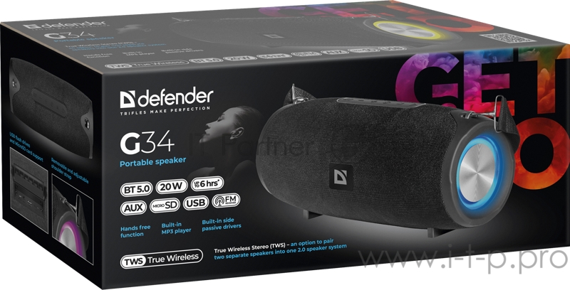 Портативная колонка G34 20Вт, BT/FM/USB/AUX/TWS/Light DEFENDER
