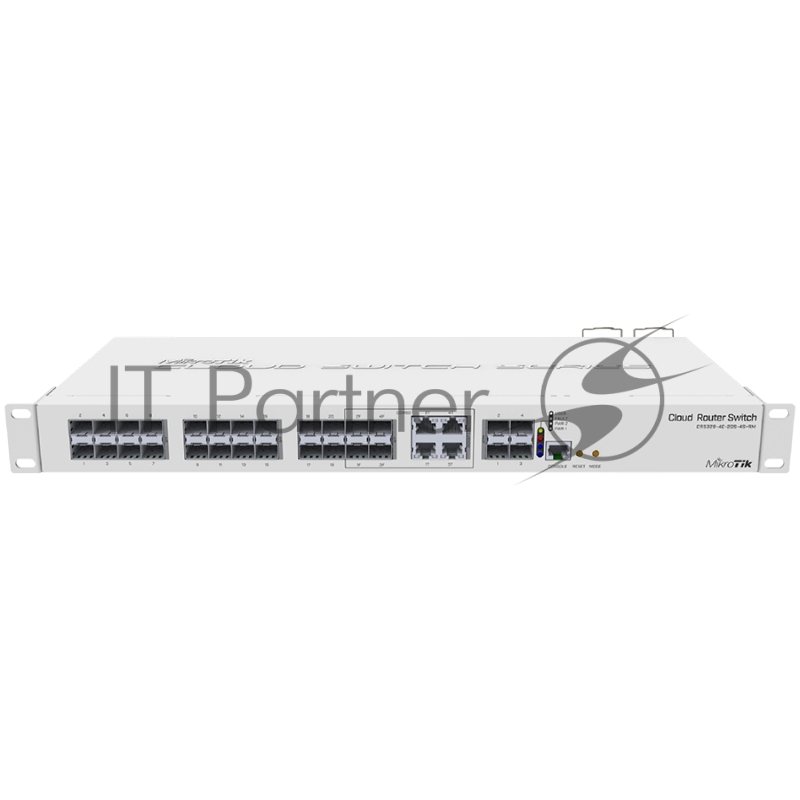 Роутер Cloud Router Switch 328-4C-20S-4S+RM with 800 MHz CPU, 512MB RAM, 24x SFP cages, 4xSFP+ cages, 4x Combo ports (1xGbit LAN or SFP), RouterOS L5 or SwitchOS (dual boot), 1U rackmount case, Dual PSU